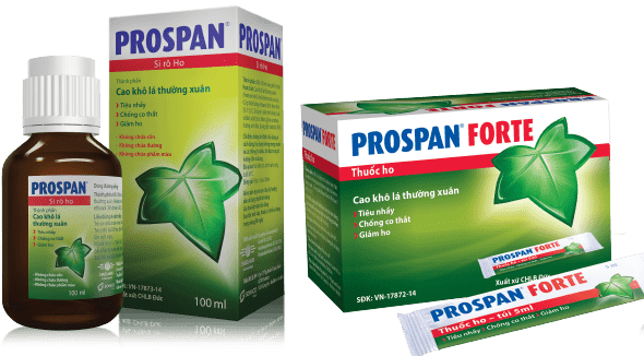 Prospan Syrup đóng gói dạng chai siro 100ml (trái) và Prospan Liquid đóng gói dạng túi chia liều (phải) dành cho trẻ em. 
