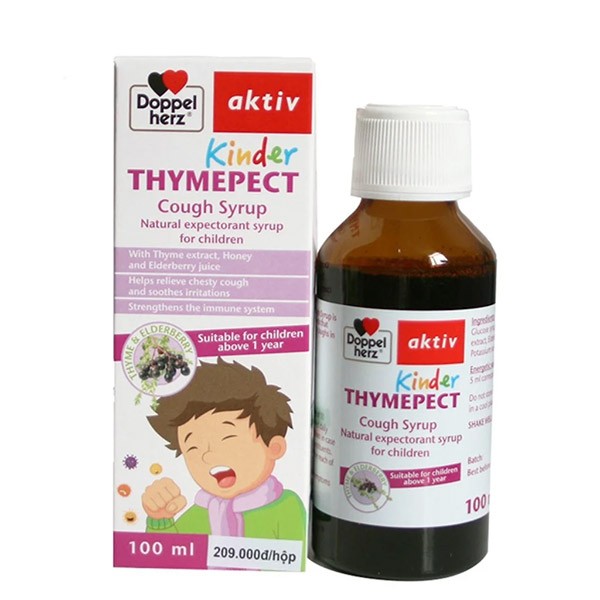 Thuốc ho Doppelherz Kinder Thymepect có thành phần thảo dược chuẩn hóa châu u đảm bảo điều trị ho đờm cho bé an toàn.